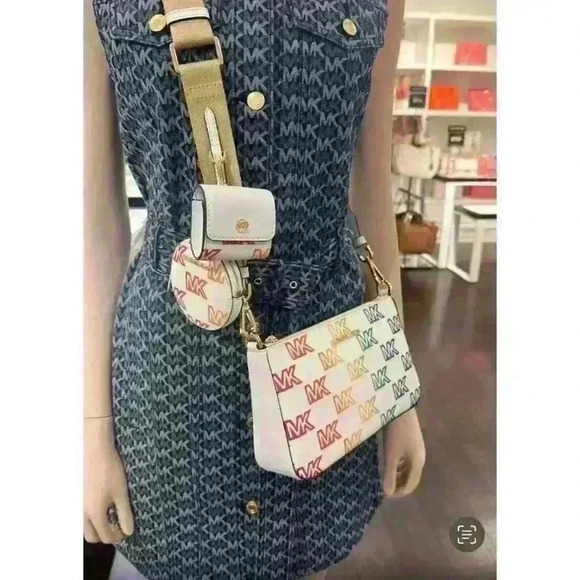 Michael Kors Crossbody tech attach xbody Rainbow Optic White Multi NWT - Picture 1 of 10